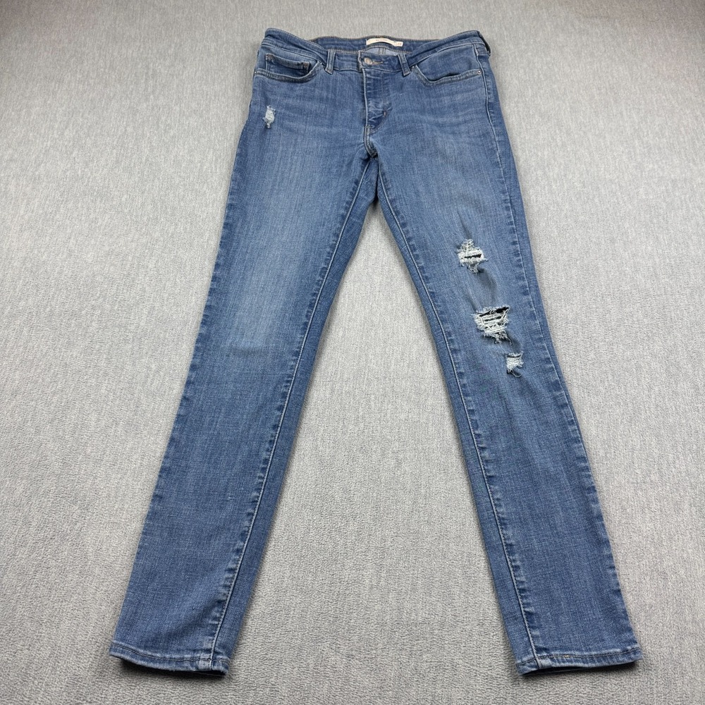 Levis 711 Jeans Womens 28x30 Blue Skinny Distress Medium Wash Classic Denim